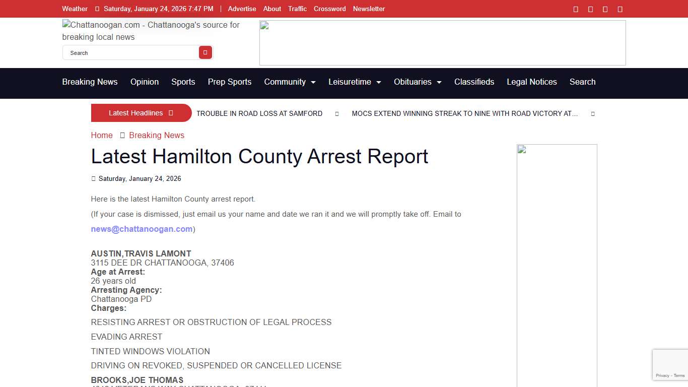 Latest Hamilton County Arrest Report - Chattanoogan.com
