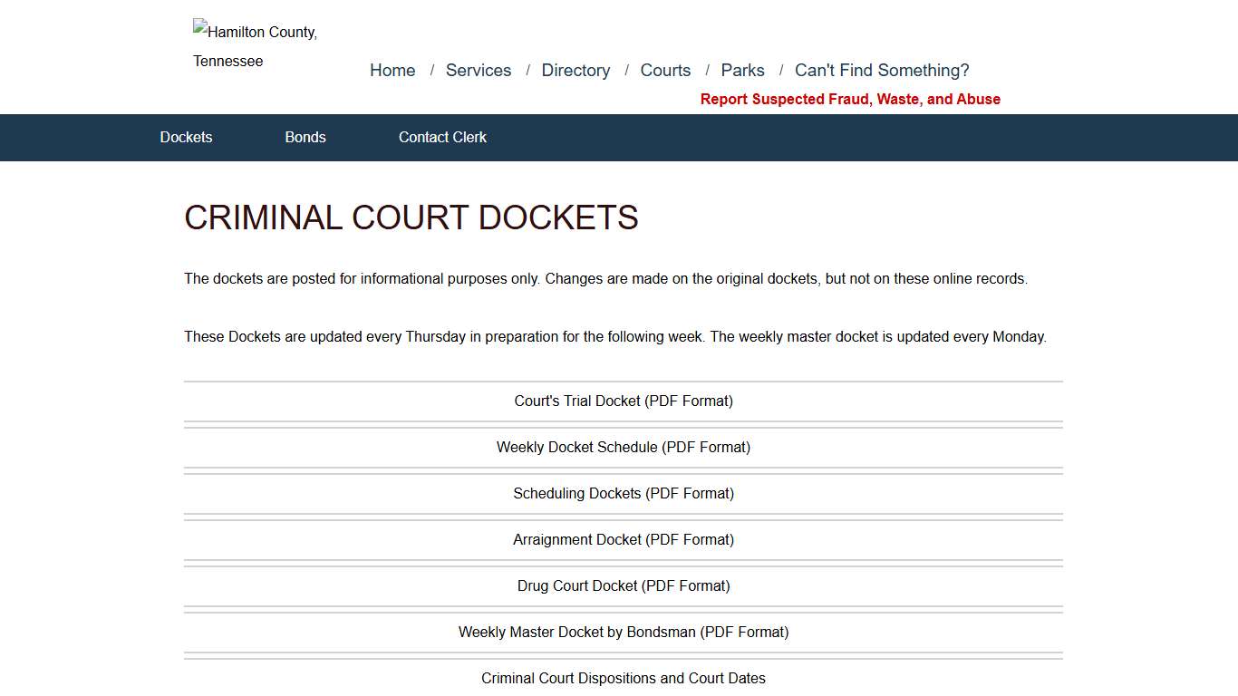 Criminal Court Dockets